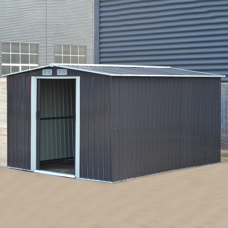 Waterproof 6x8/8x8/10x8ft Metal Shed with Gable Roof Charcoal Black/Green