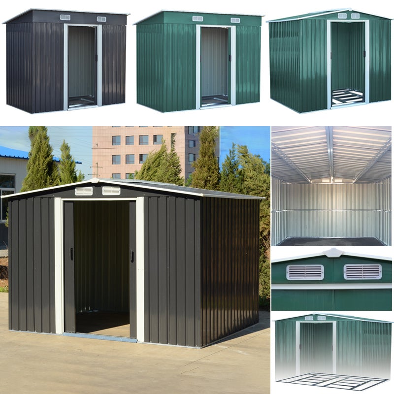 Waterproof 6x8/8x8/10x8ft Metal Shed with Gable Roof Charcoal Black/Green