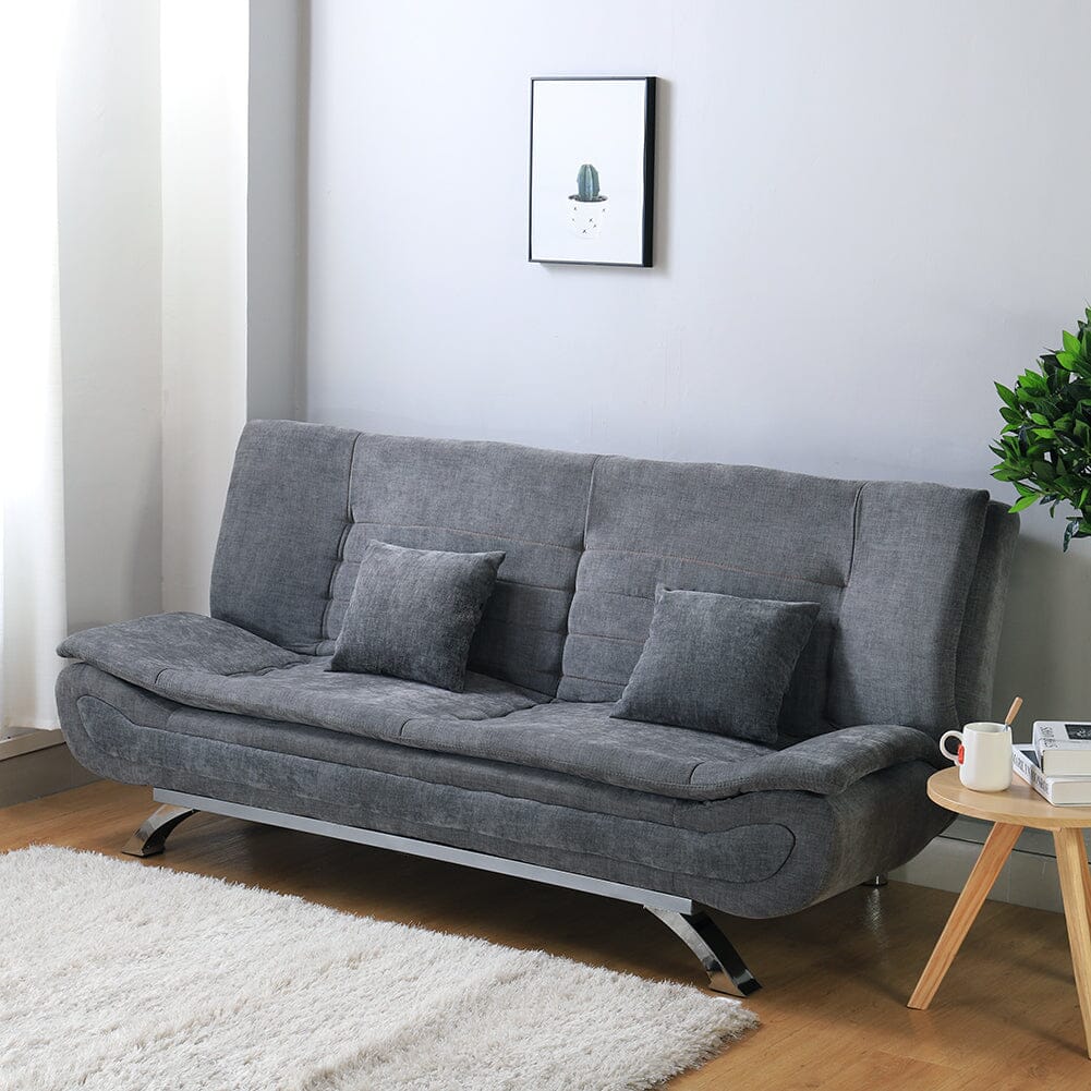 3-Seater Linen Convertible Sofa Bed with 2 Pillows in Grey