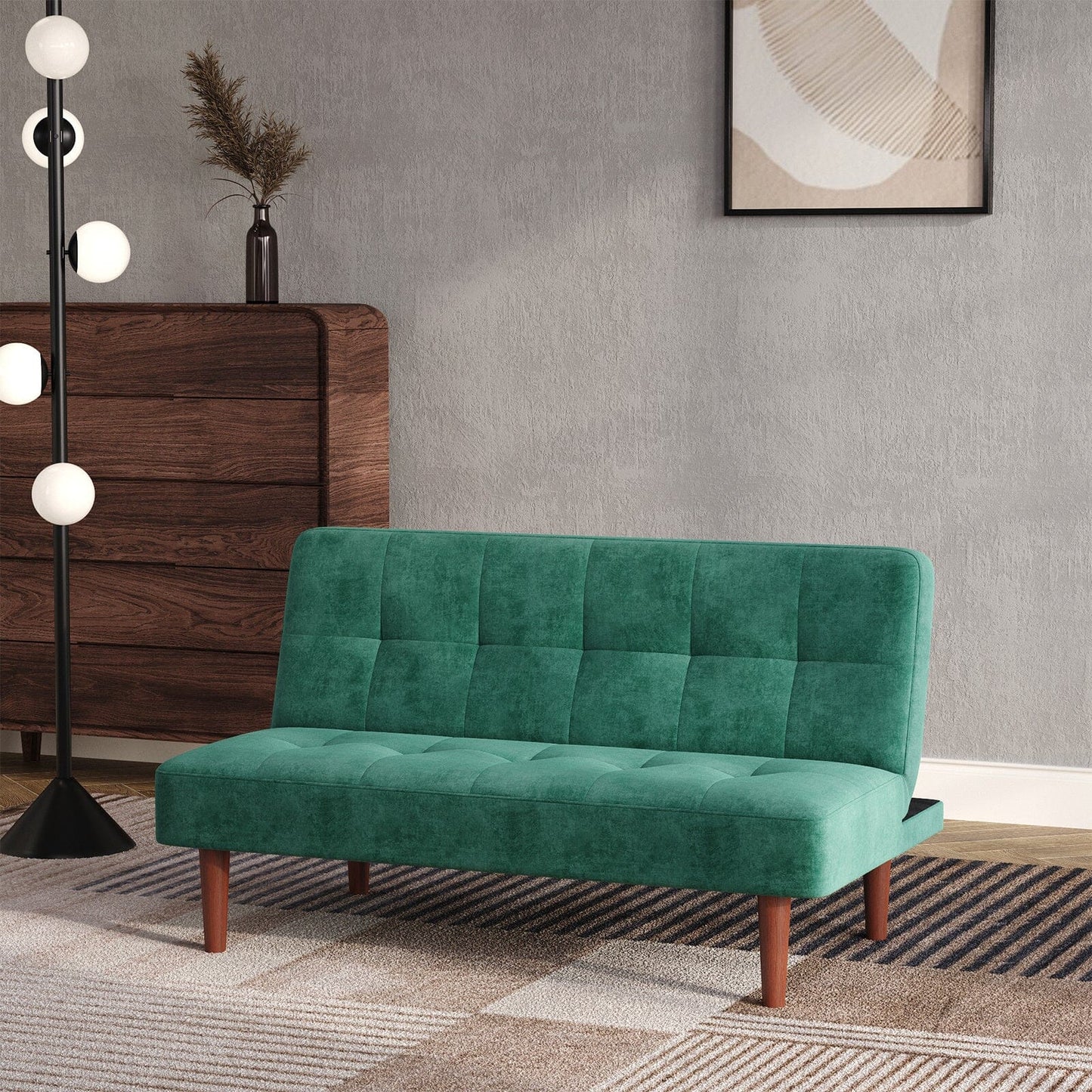 4ft Sofa Bed Wide Modern 2 Seater Padded Convertible Sofa Bed with Wooden Legs