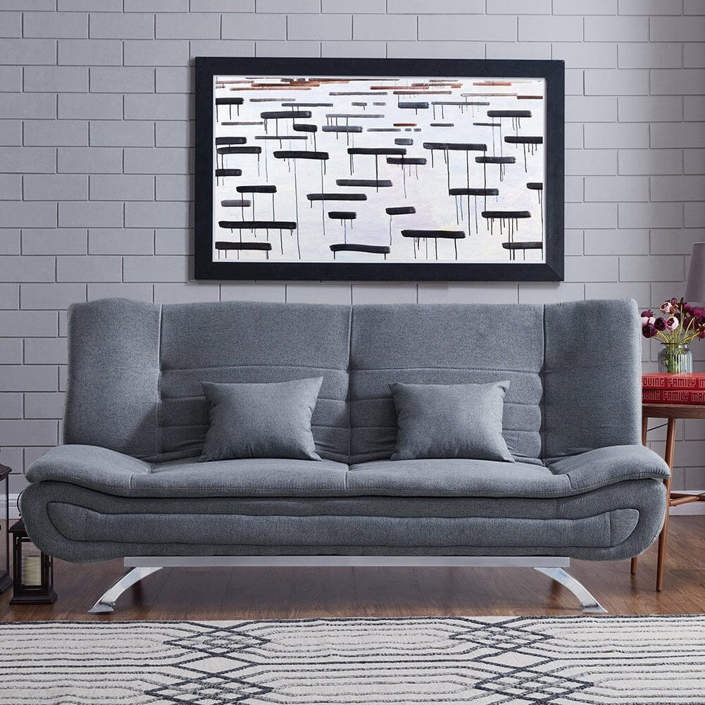 3-Seater Linen Convertible Sofa Bed with 2 Pillows in Grey