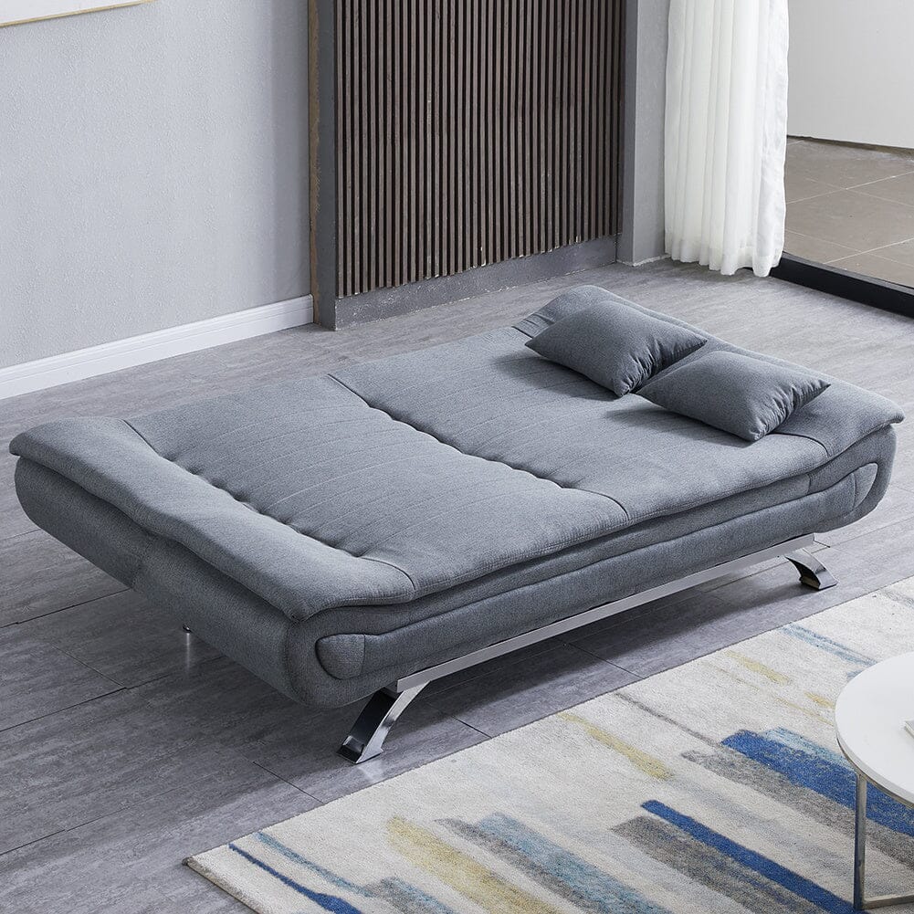 3-Seater Linen Convertible Sofa Bed with 2 Pillows in Grey