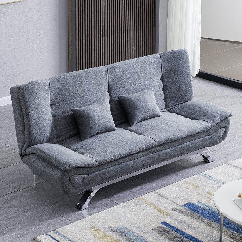 3-Seater Linen Convertible Sofa Bed with 2 Pillows in Grey