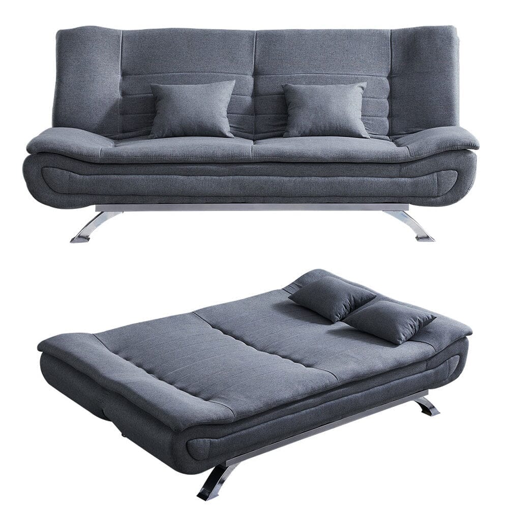 3-Seater Linen Convertible Sofa Bed with 2 Pillows in Grey