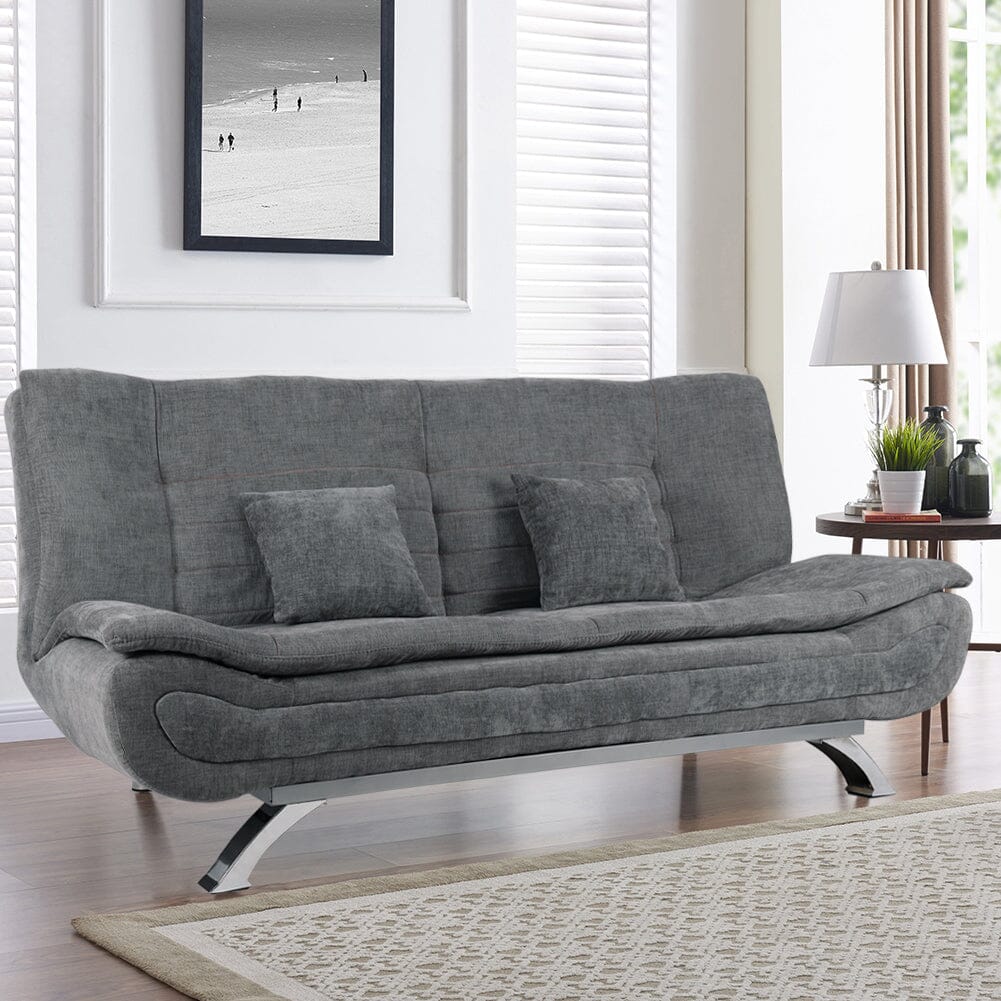 3-Seater Linen Convertible Sofa Bed with 2 Pillows in Grey