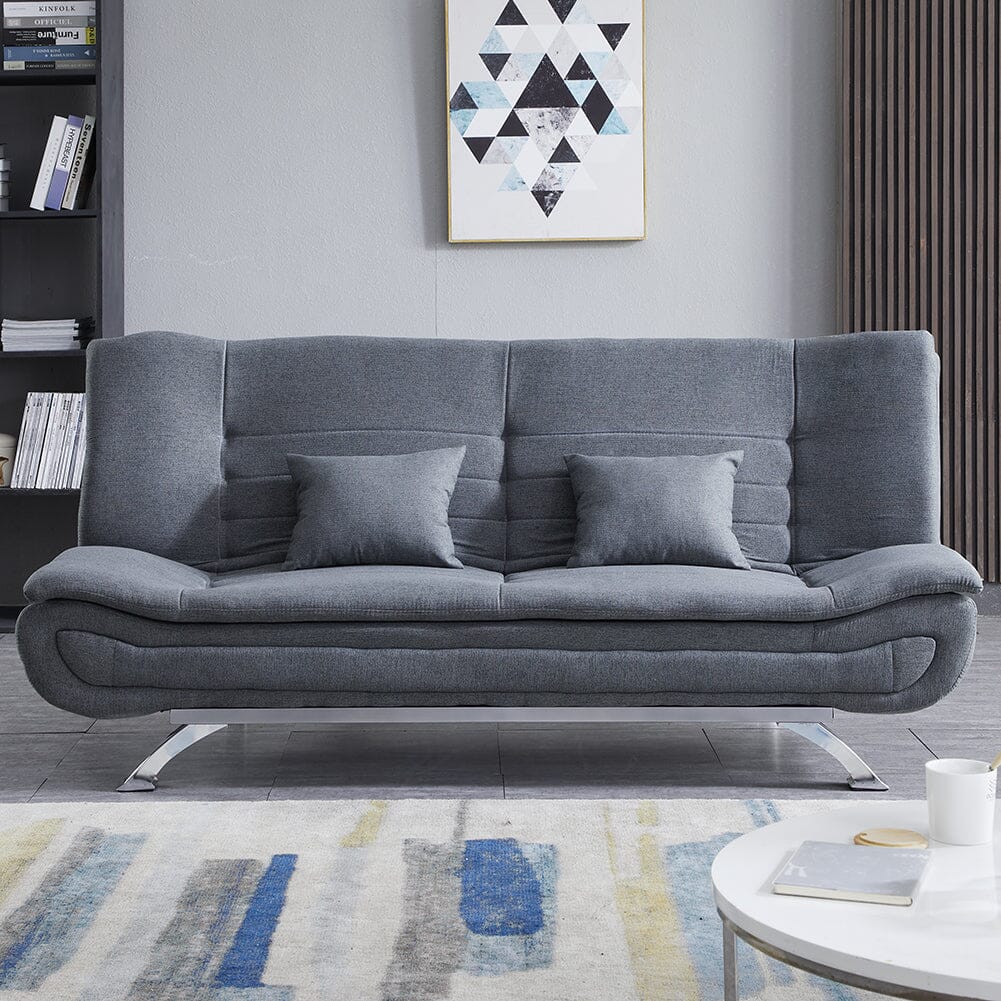 3-Seater Linen Convertible Sofa Bed with 2 Pillows in Grey
