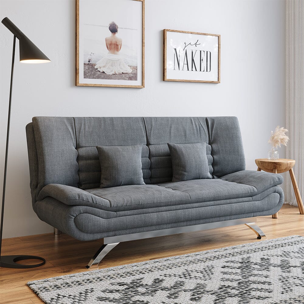 3-Seater Linen Convertible Sofa Bed with 2 Pillows in Grey