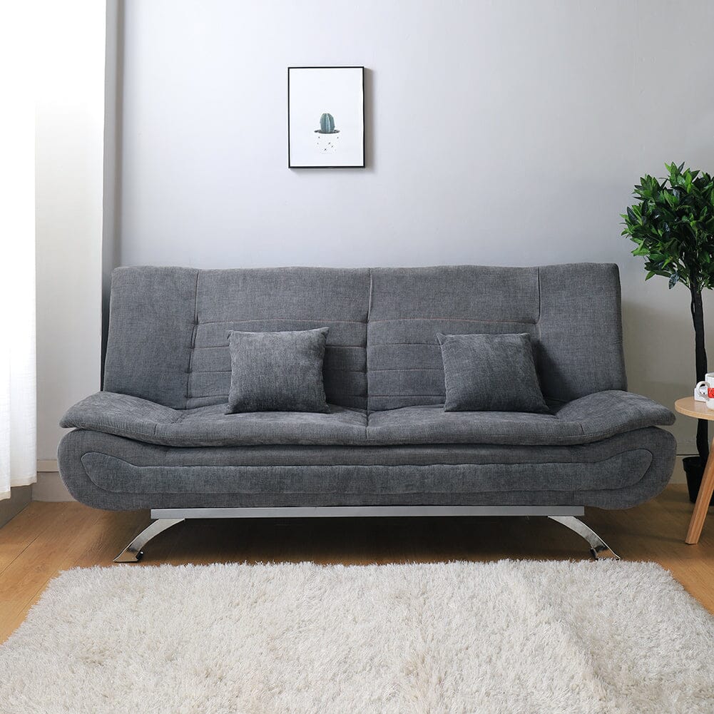 3-Seater Linen Convertible Sofa Bed with 2 Pillows in Grey