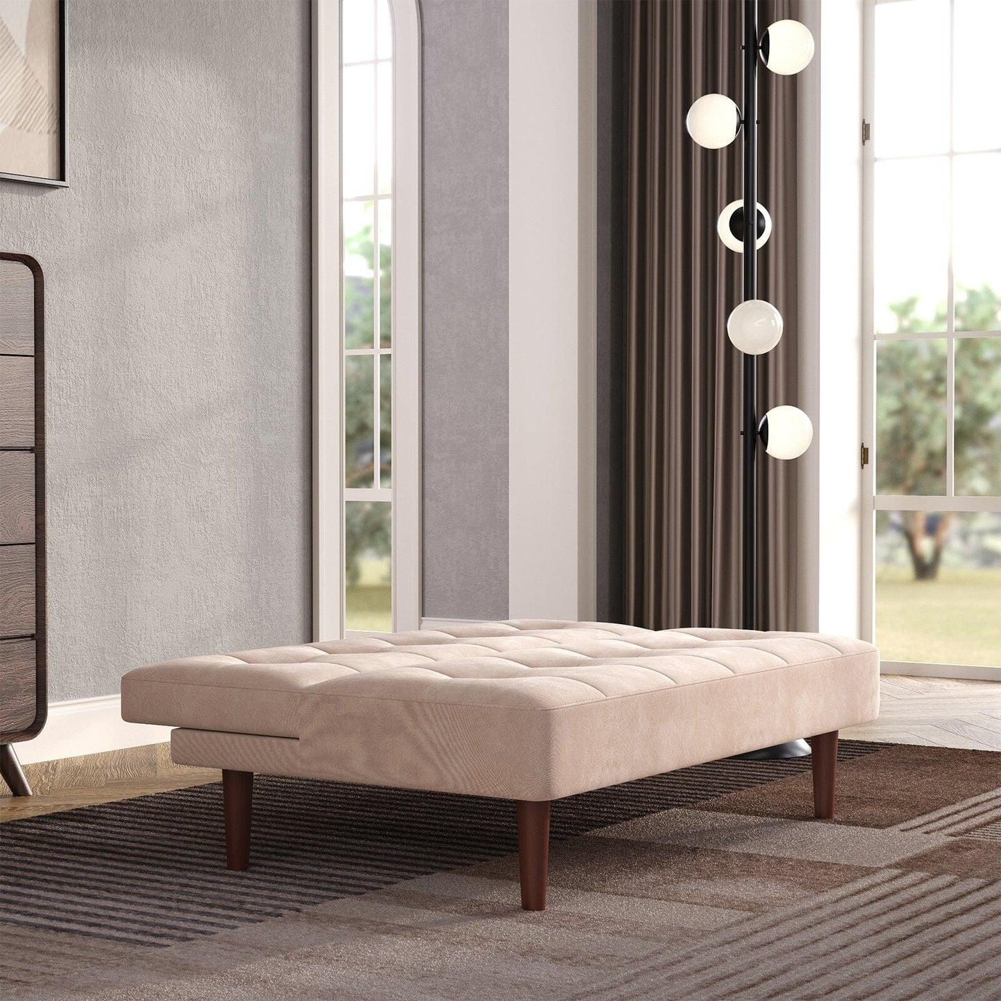 4ft Sofa Bed Wide Modern 2 Seater Padded Convertible Sofa Bed with Wooden Legs