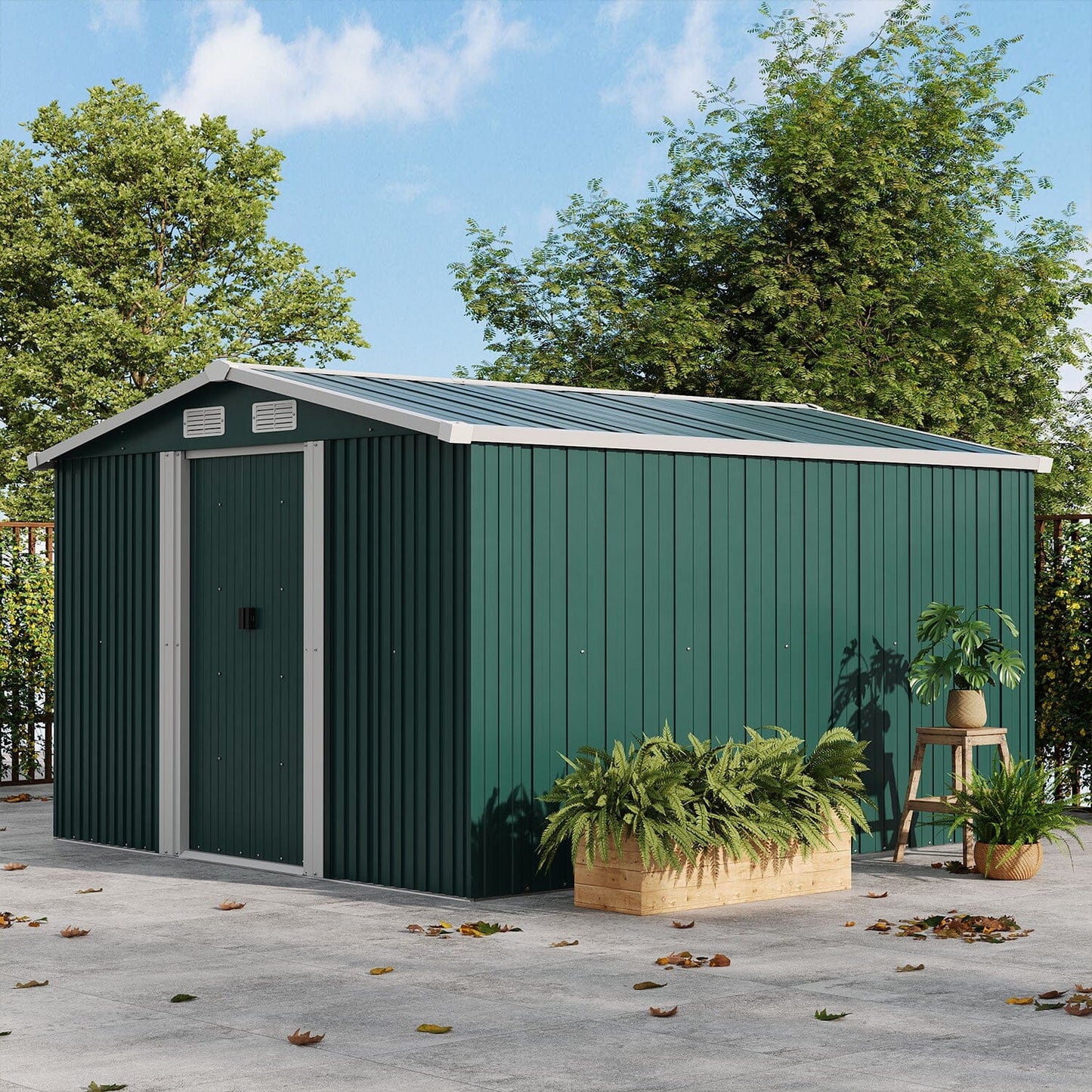 Waterproof 6x8/8x8/10x8ft Metal Shed with Gable Roof Charcoal Black/Green