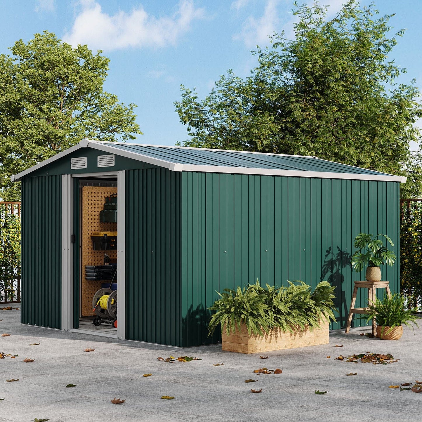 Waterproof 6x8/8x8/10x8ft Metal Shed with Gable Roof Charcoal Black/Green