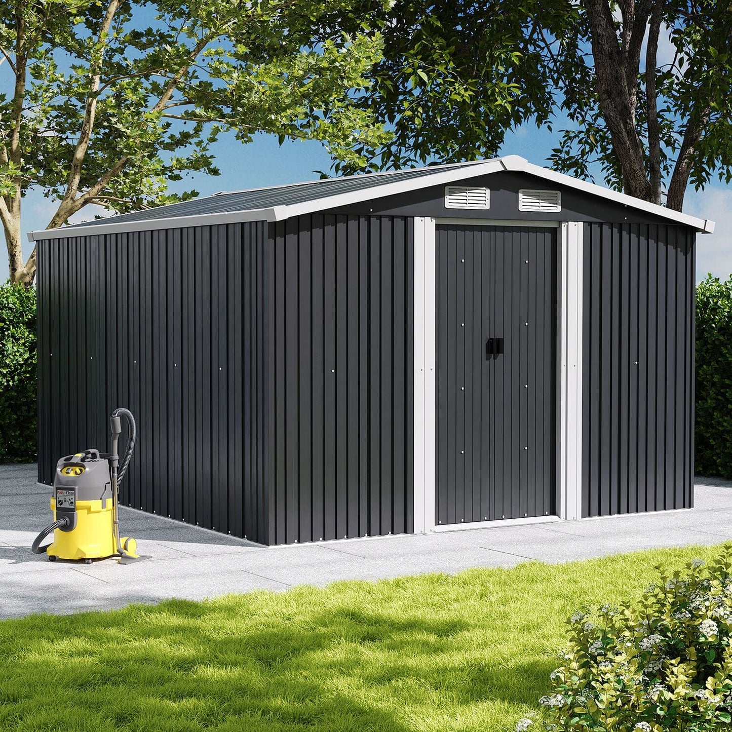 Waterproof 6x8/8x8/10x8ft Metal Shed with Gable Roof Charcoal Black/Green