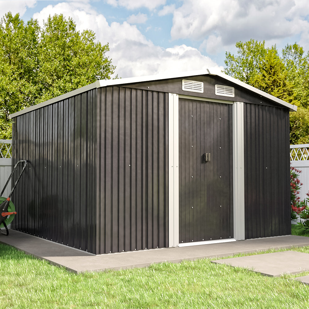 Waterproof 6x8/8x8/10x8ft Metal Shed with Gable Roof Charcoal Black/Green