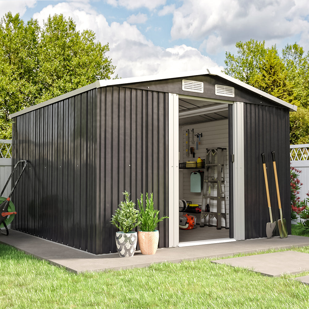 Waterproof 6x8/8x8/10x8ft Metal Shed with Gable Roof Charcoal Black/Green