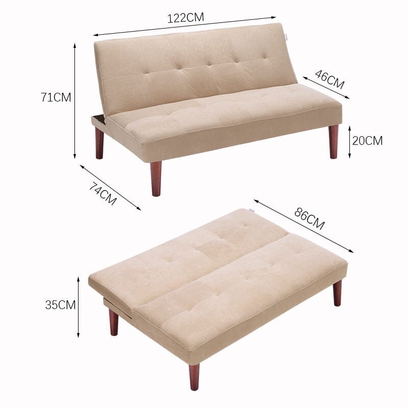 4ft Sofa Bed Wide Modern 2 Seater Padded Convertible Sofa Bed with Wooden Legs