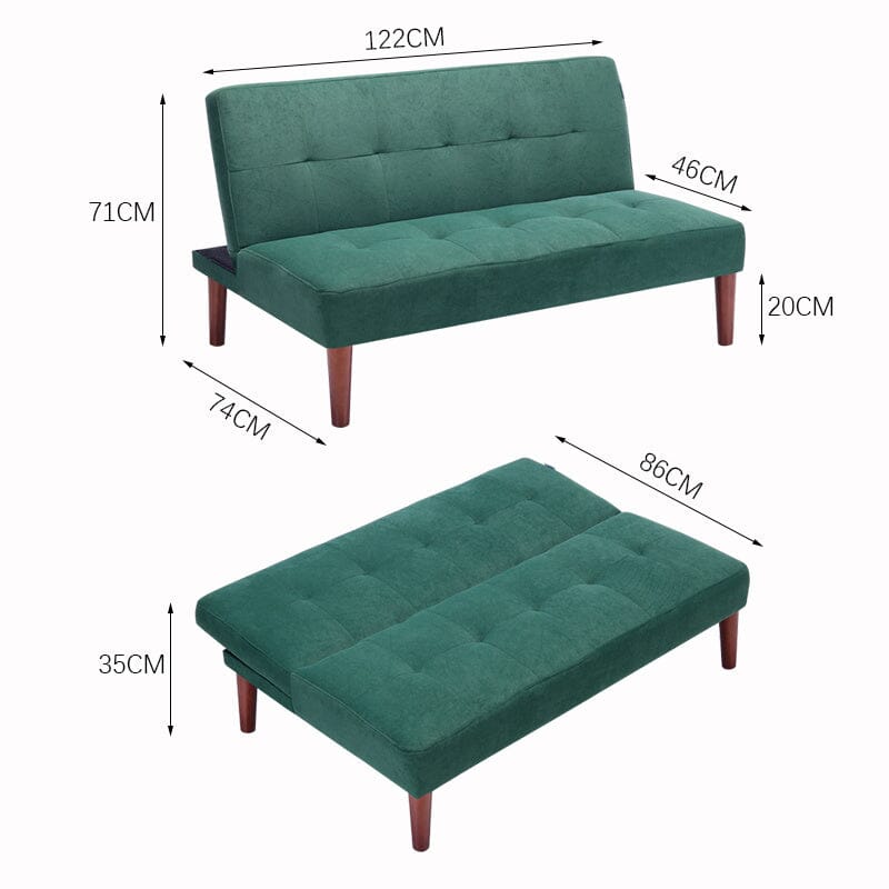 4ft Sofa Bed Wide Modern 2 Seater Padded Convertible Sofa Bed with Wooden Legs