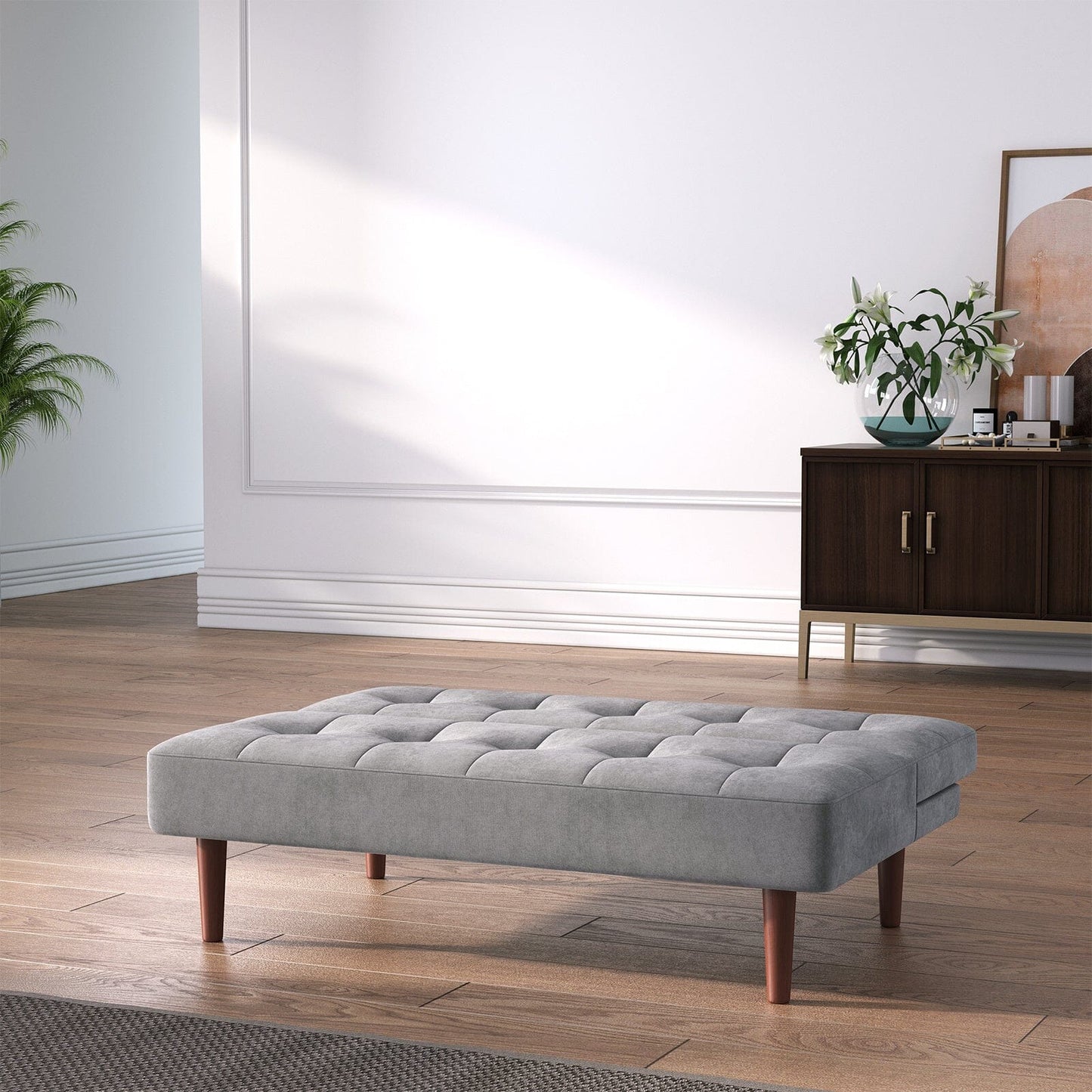 4ft Sofa Bed Wide Modern 2 Seater Padded Convertible Sofa Bed with Wooden Legs