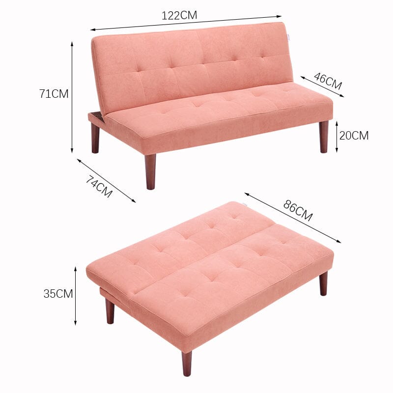 4ft Sofa Bed Wide Modern 2 Seater Padded Convertible Sofa Bed with Wooden Legs