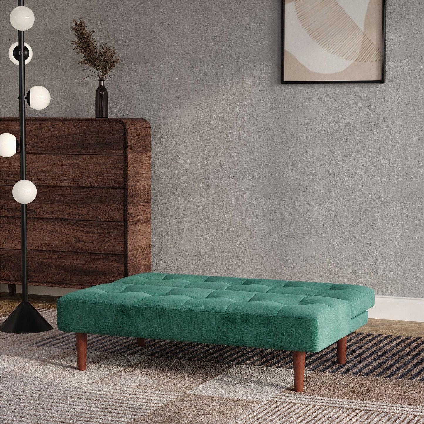 4ft Sofa Bed Wide Modern 2 Seater Padded Convertible Sofa Bed with Wooden Legs