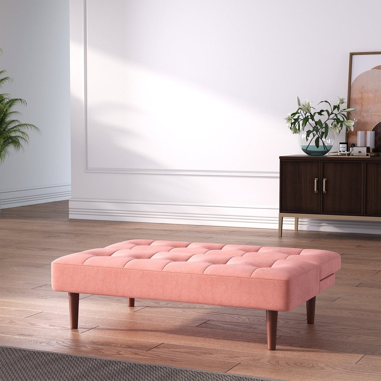 4ft Sofa Bed Wide Modern 2 Seater Padded Convertible Sofa Bed with Wooden Legs