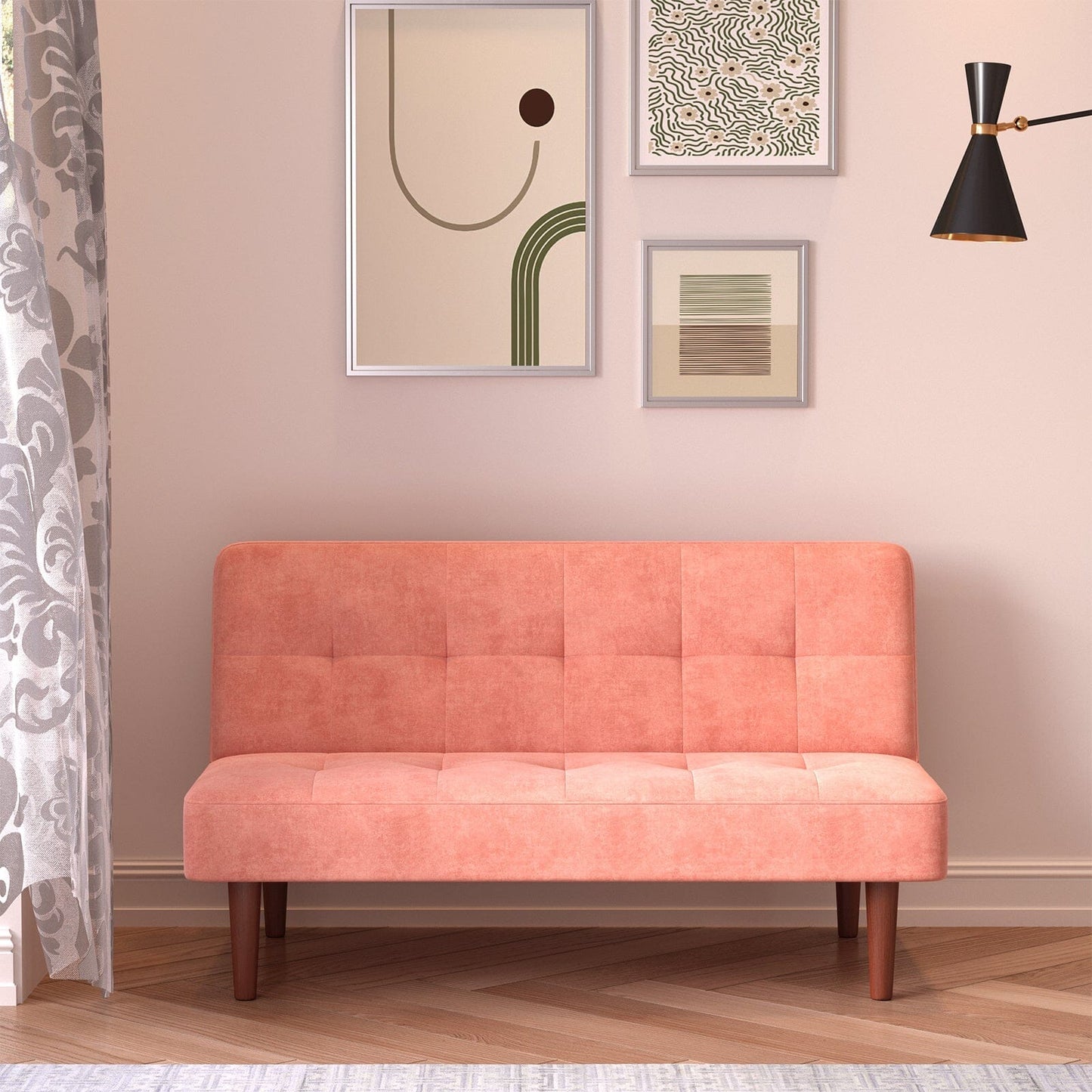 4ft Sofa Bed Wide Modern 2 Seater Padded Convertible Sofa Bed with Wooden Legs