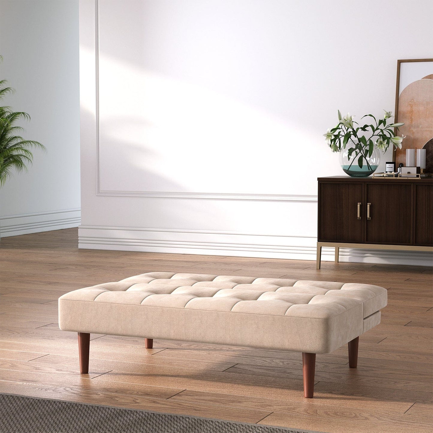 4ft Sofa Bed Wide Modern 2 Seater Padded Convertible Sofa Bed with Wooden Legs