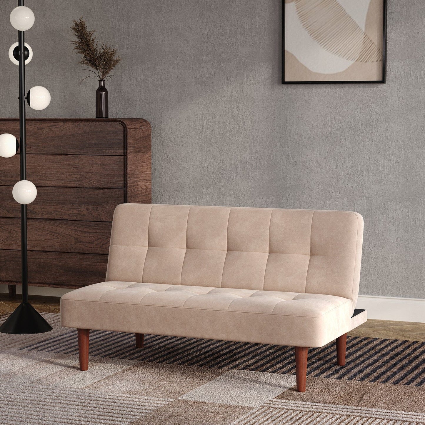 4ft Sofa Bed Wide Modern 2 Seater Padded Convertible Sofa Bed with Wooden Legs