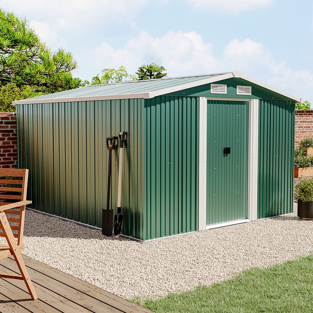 Waterproof 6x8/8x8/10x8ft Metal Shed with Gable Roof Charcoal Black/Green