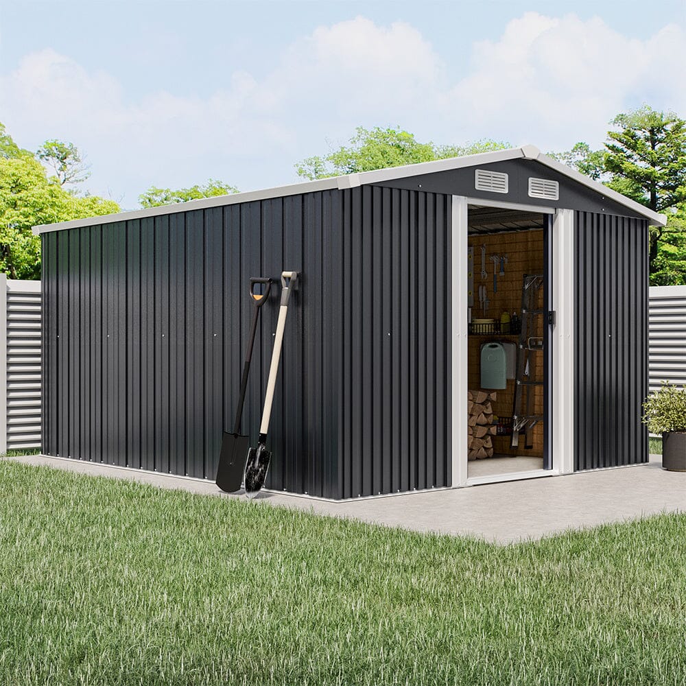 Waterproof 6x8/8x8/10x8ft Metal Shed with Gable Roof Charcoal Black/Green