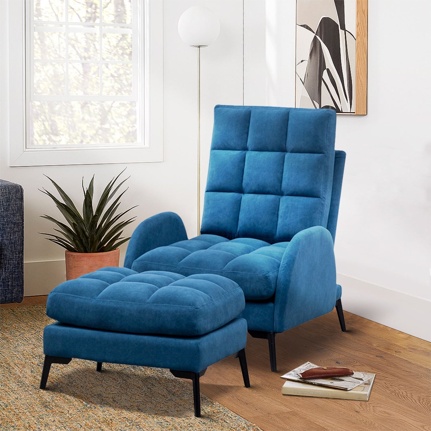 Upholstered Adjustable Backrest Velvet Sleeper Recliner Come with Ottoman