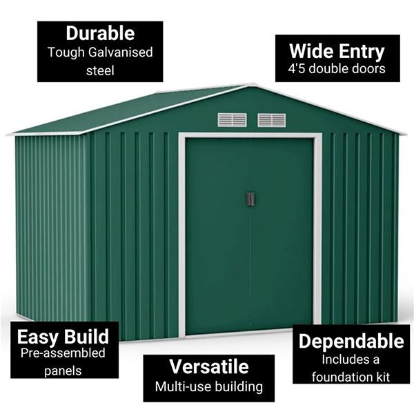Waterproof 6x8/8x8/10x8ft Metal Shed with Gable Roof Charcoal Black/Green