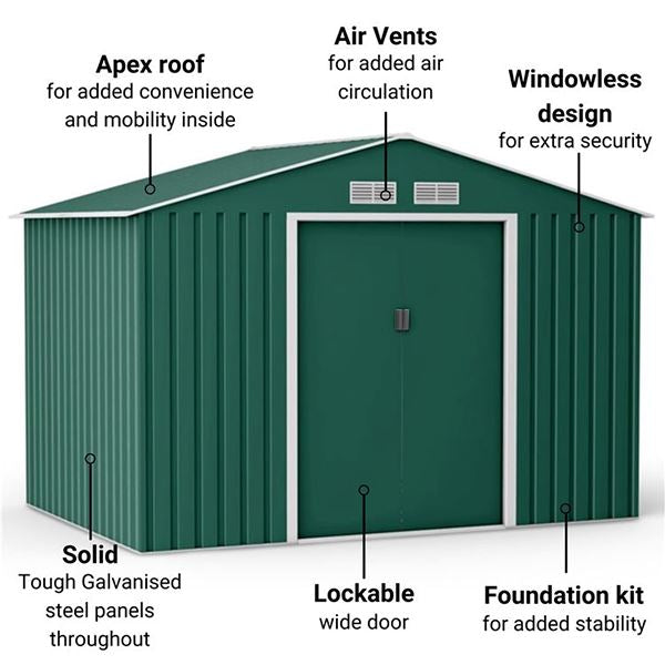 Waterproof 6x8/8x8/10x8ft Metal Shed with Gable Roof Charcoal Black/Green