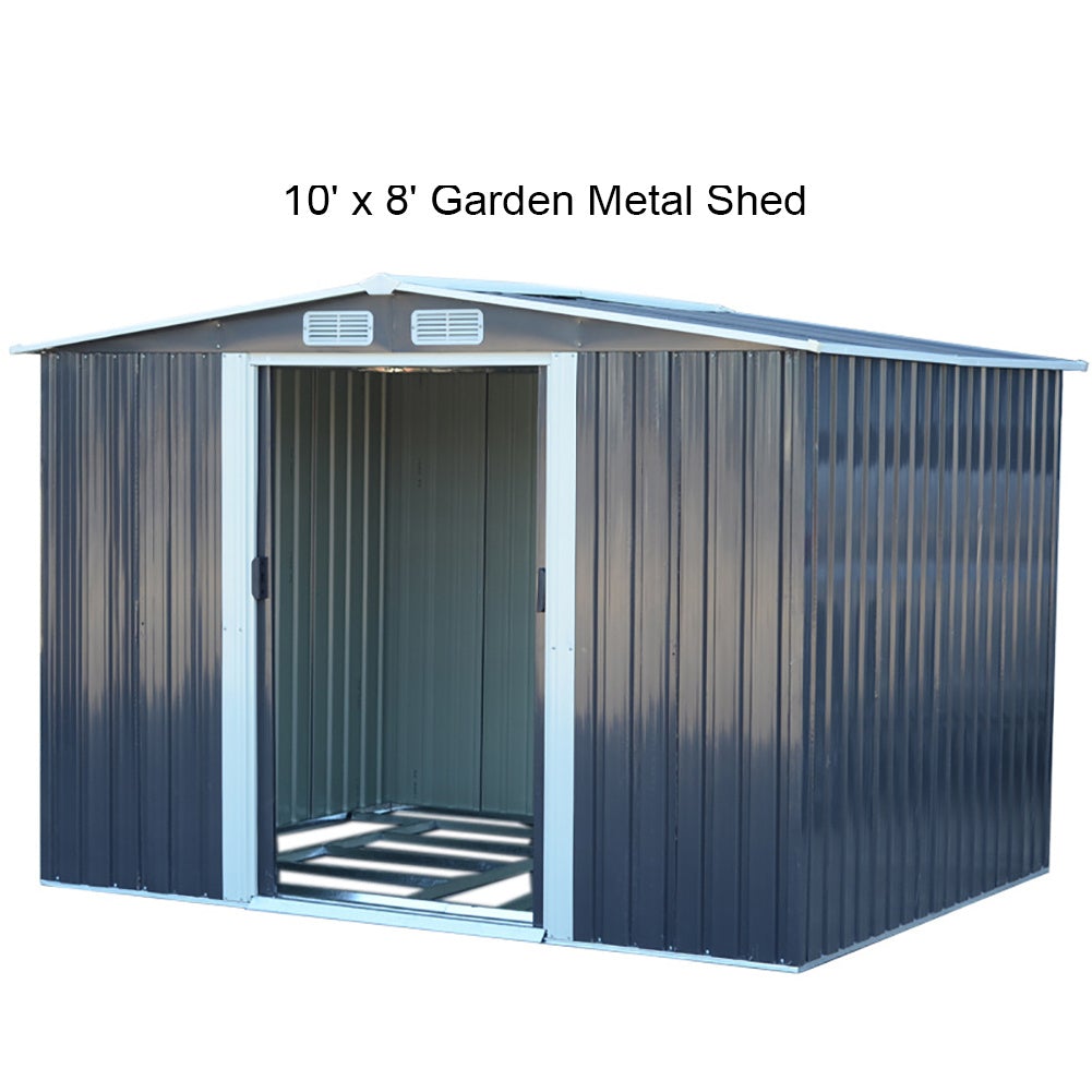 Waterproof 6x8/8x8/10x8ft Metal Shed with Gable Roof Charcoal Black/Green