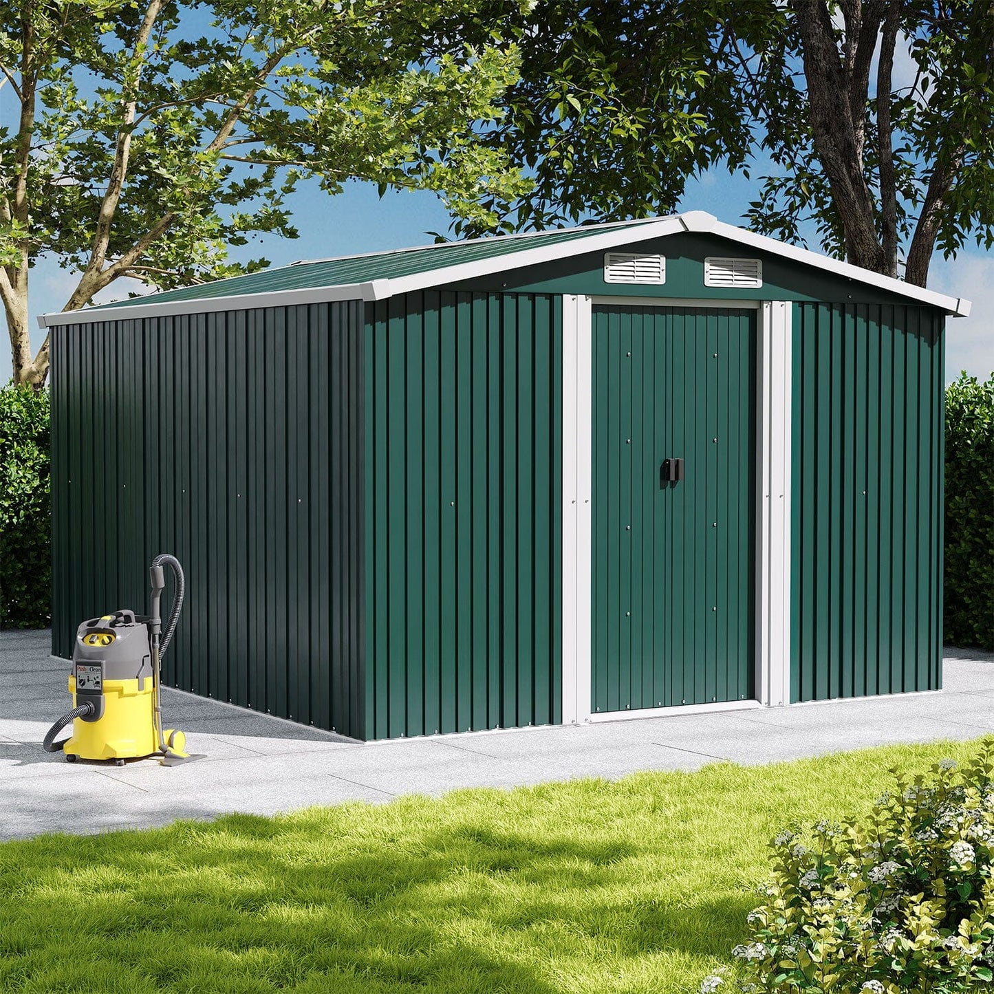 Waterproof 6x8/8x8/10x8ft Metal Shed with Gable Roof Charcoal Black/Green