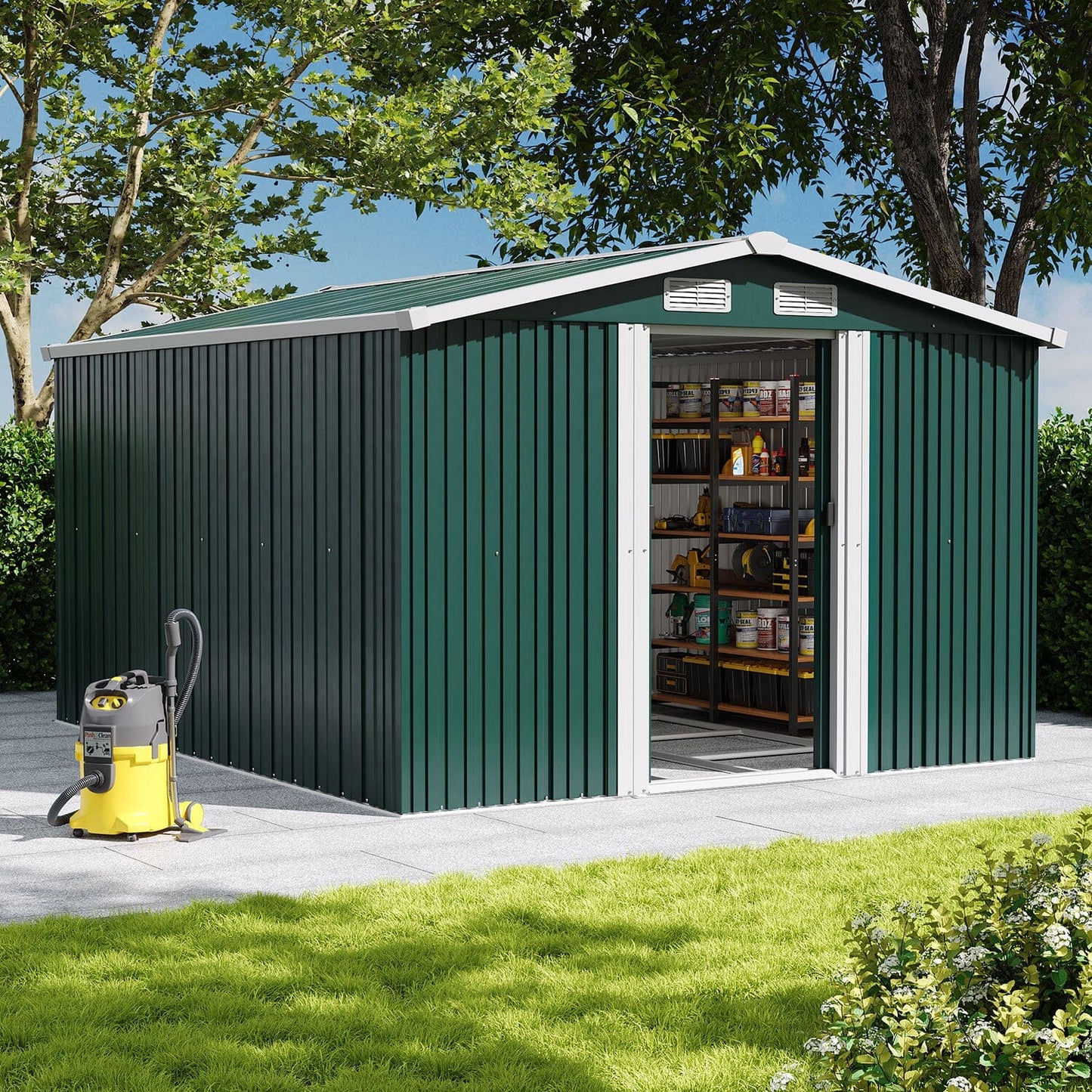 Waterproof 6x8/8x8/10x8ft Metal Shed with Gable Roof Charcoal Black/Green