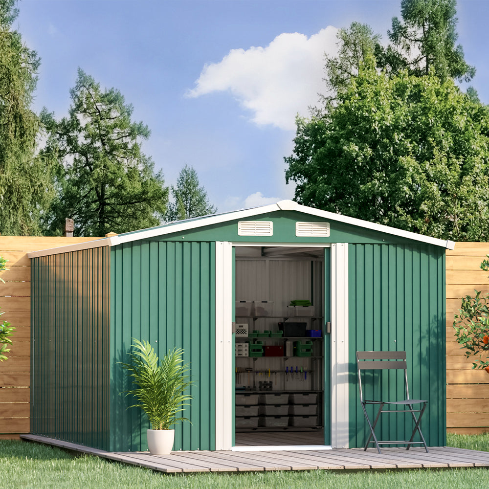 Waterproof 6x8/8x8/10x8ft Metal Shed with Gable Roof Charcoal Black/Green