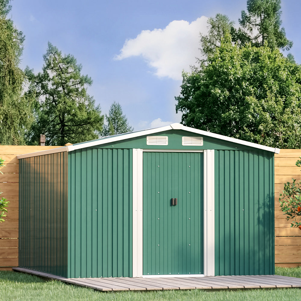 Waterproof 6x8/8x8/10x8ft Metal Shed with Gable Roof Charcoal Black/Green