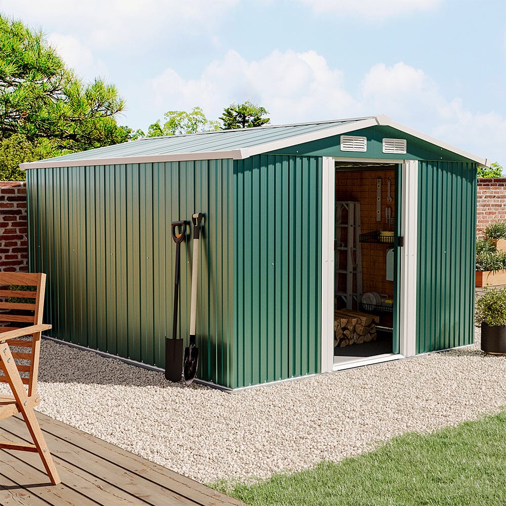 Waterproof 6x8/8x8/10x8ft Metal Shed with Gable Roof Charcoal Black/Green