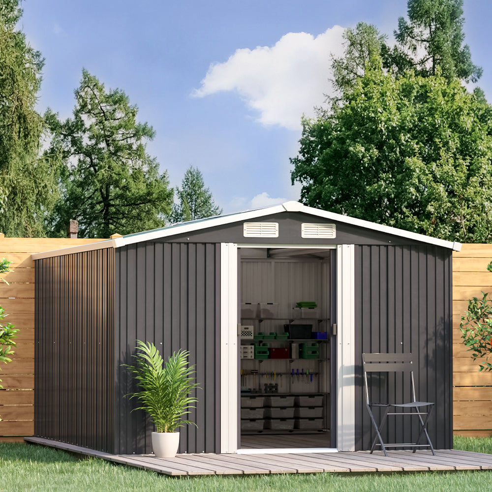 Waterproof 6x8/8x8/10x8ft Metal Shed with Gable Roof Charcoal Black/Green