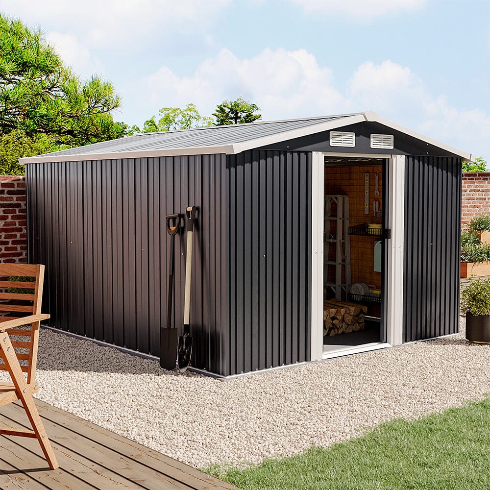 Waterproof 6x8/8x8/10x8ft Metal Shed with Gable Roof Charcoal Black/Green