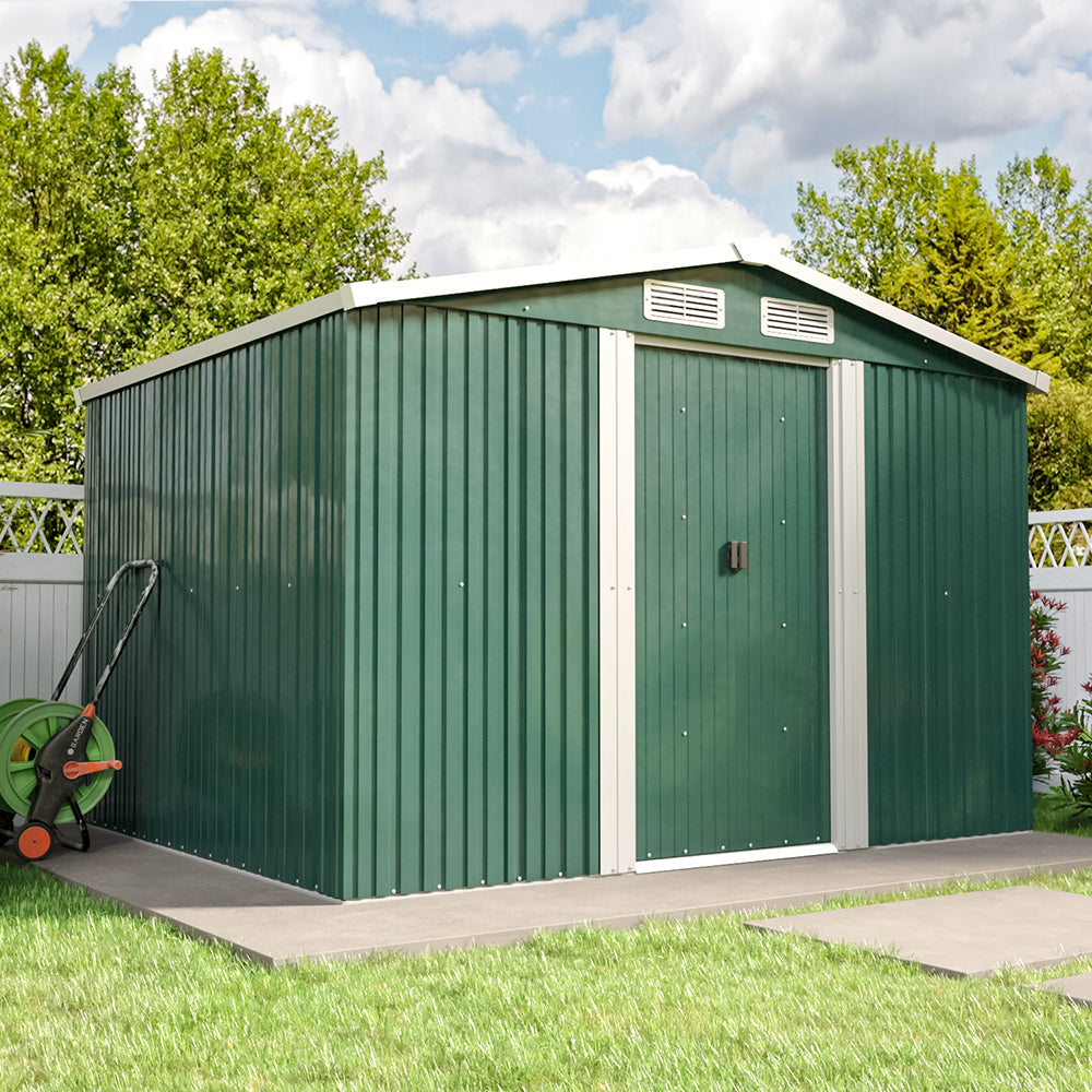 Waterproof 6x8/8x8/10x8ft Metal Shed with Gable Roof Charcoal Black/Green