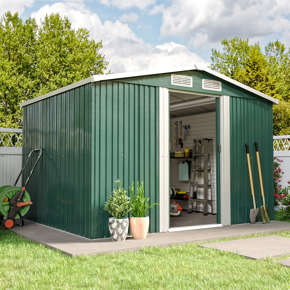Waterproof 6x8/8x8/10x8ft Metal Shed with Gable Roof Charcoal Black/Green