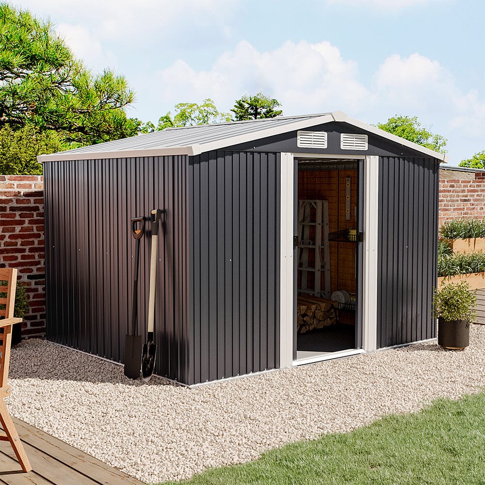Waterproof 6x8/8x8/10x8ft Metal Shed with Gable Roof Charcoal Black/Green