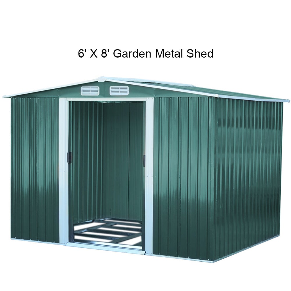 Waterproof 6x8/8x8/10x8ft Metal Shed with Gable Roof Charcoal Black/Green