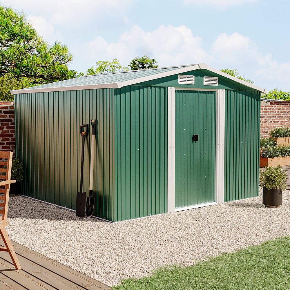 Waterproof 6x8/8x8/10x8ft Metal Shed with Gable Roof Charcoal Black/Green