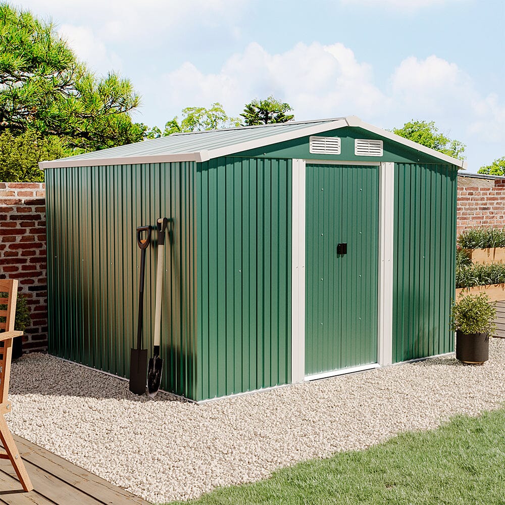Waterproof 6x8/8x8/10x8ft Metal Shed with Gable Roof Charcoal Black/Green